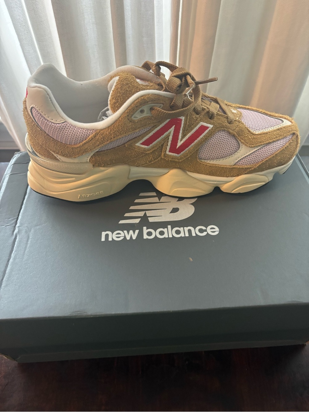 New Balance womens Beige and Pink 9060-Inspired Sneakers - Picture 3 of 4